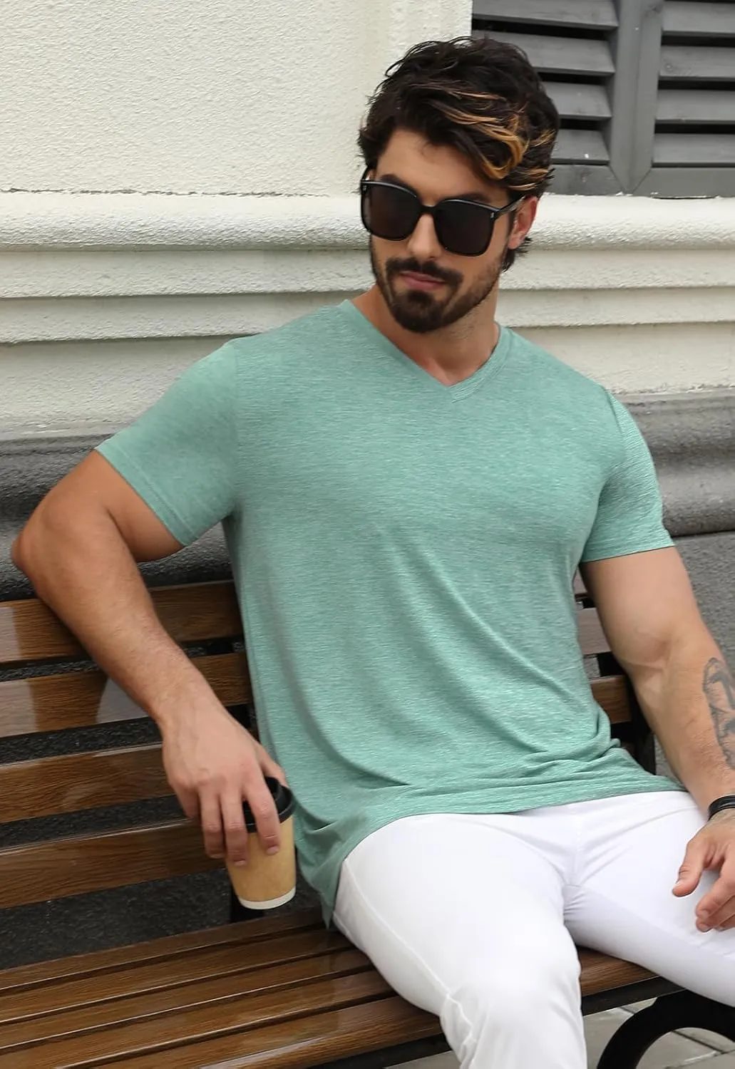 KESIHAN Men's T Shirts V Neck 2 Pack Tees Breathable Everyday Essential Casual Tops