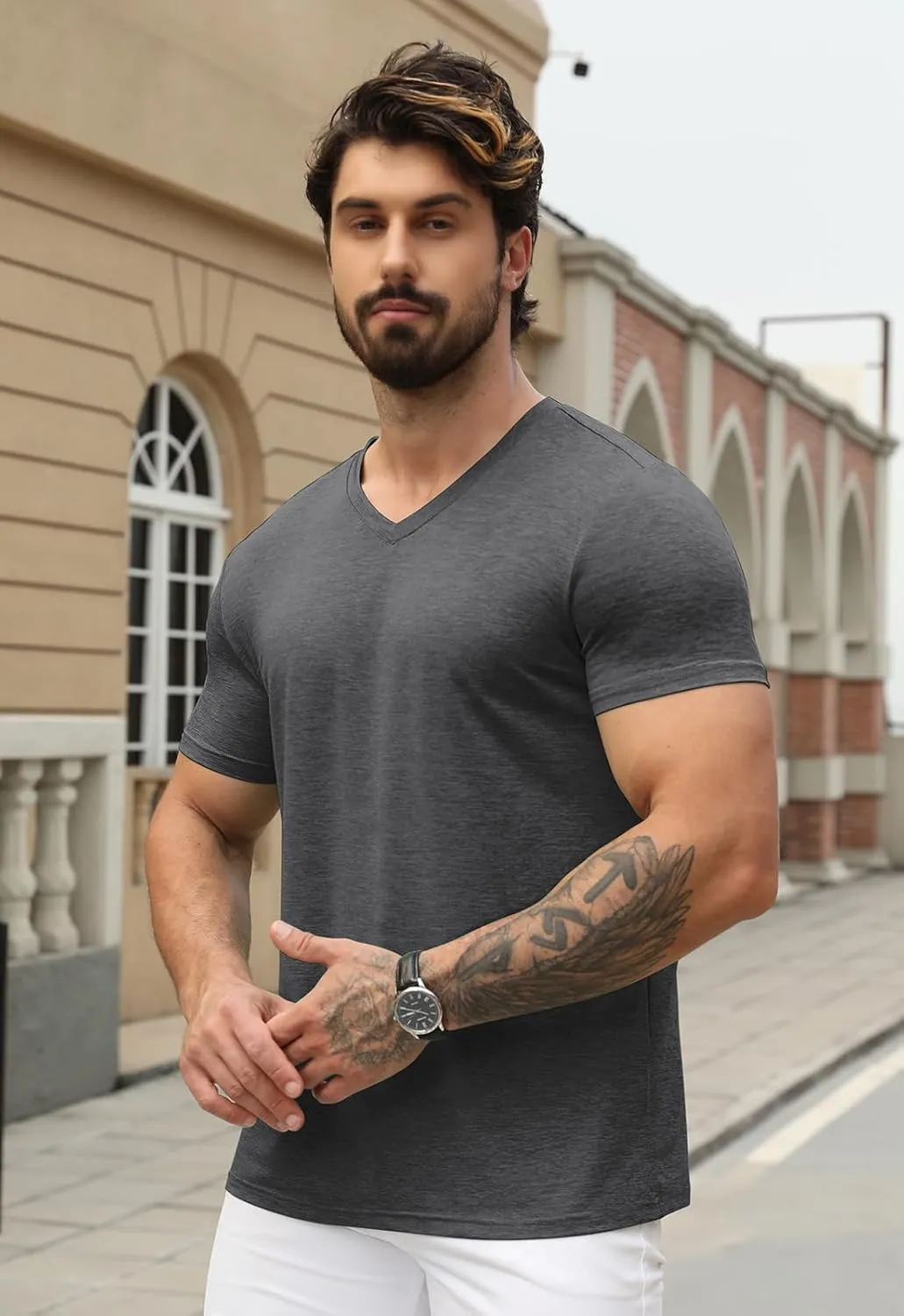 KESIHAN Men's T Shirts V Neck 2 Pack Tees Breathable Everyday Essential Casual Tops