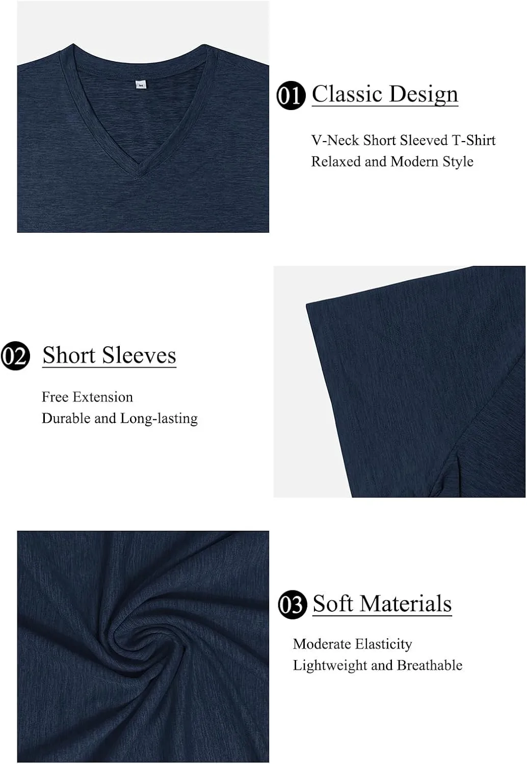 KESIHAN Men's T Shirts V Neck 2 Pack Tees Breathable Everyday Essential Casual Tops