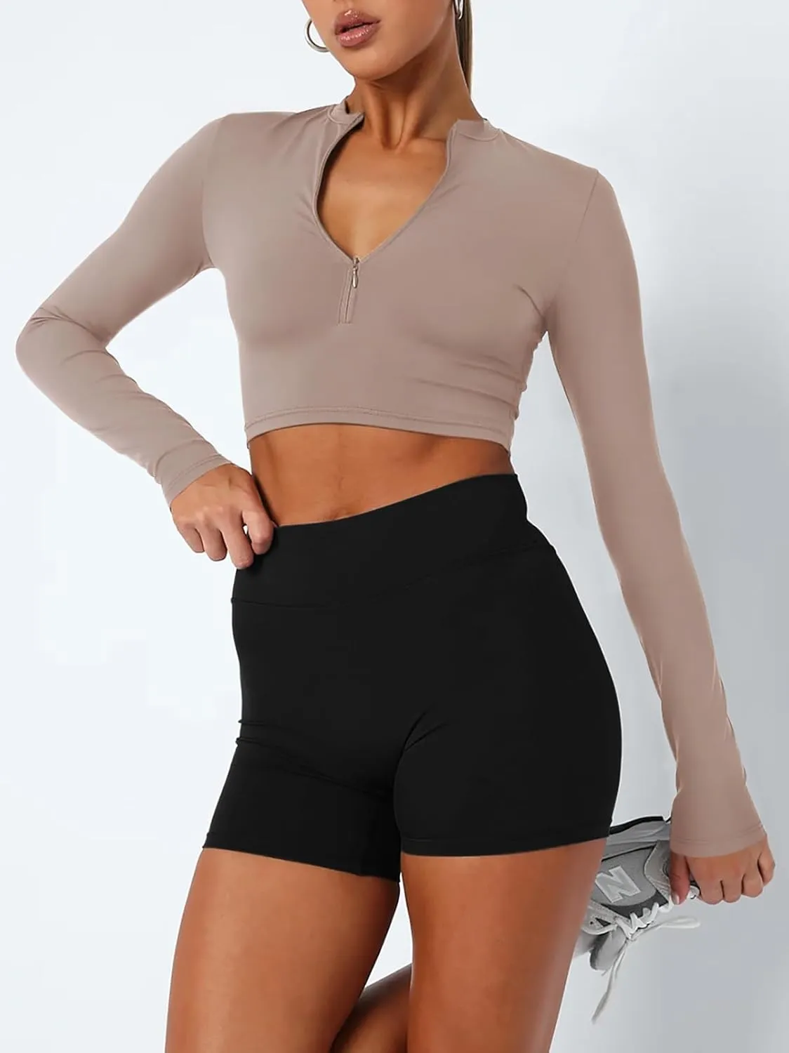 LASLULU Womens Cropped Jackets Half Zip Long Sleeve Seamless Workout Sweatshirts Lightweight Casual Tops