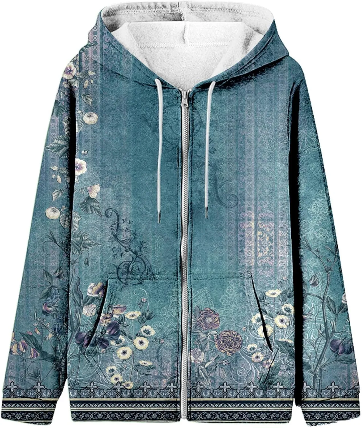 LCMTWX Fashion Autumn Butterfly Gradient Print Casual Pockets Long Sleeve Jacket Cute Drawstring Hoodie Zipper Women's