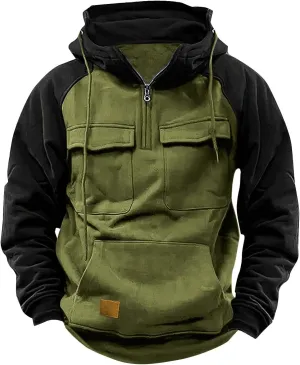 LCMTWX Men'S Sweatshirts Winter Vintage Long Sleeve Hoodie Half Zipper Hooded Sweatshirt Top Workwear For