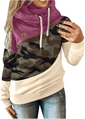LCMTWX Sleeve Casual Hoodie Splice Contrast Long Sweatshirt Solid Strap Women Tops Women's Hoodies Sweatshirts Petite