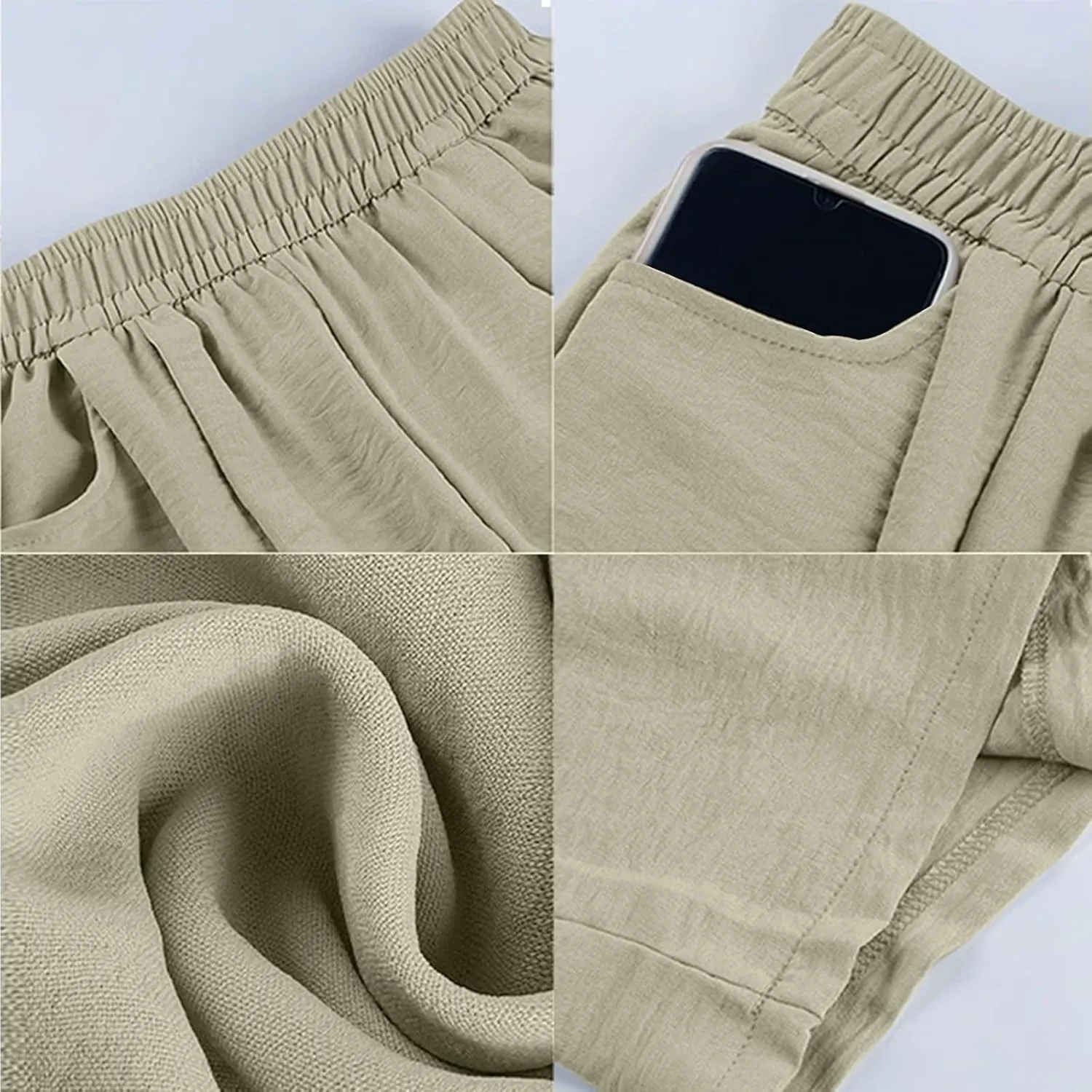 Lightweight Pants for Women Trendy Casual Elastic High Waisted Straight Leg Long Pants Lounge Trousers with Pockets
