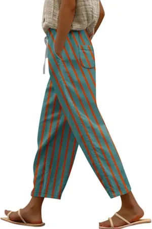 Linen Pants for Women Vacation Drawstring Casual Work Pants Solid Summer Trousers Lounge Fashion with Pockets Outfit