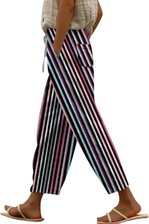 Linen Pants for Women Vacation Drawstring Casual Work Pants Solid Summer Trousers Lounge Fashion with Pockets Outfit