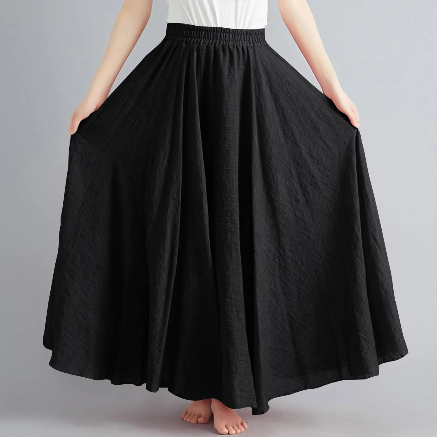 Linen Skirts Women Elastic Waist Boho Skirt Summer Beach Skirts Flowy Vacation Skirts Casual Maxi Skirts A Line Skirt