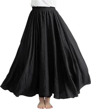 Linen Skirts Women Elastic Waist Boho Skirt Summer Beach Skirts Flowy Vacation Skirts Casual Maxi Skirts A Line Skirt
