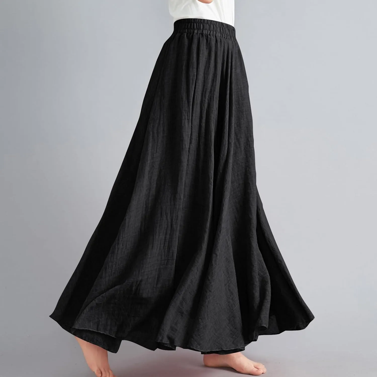 Linen Skirts Women Elastic Waist Boho Skirt Summer Beach Skirts Flowy Vacation Skirts Casual Maxi Skirts A Line Skirt