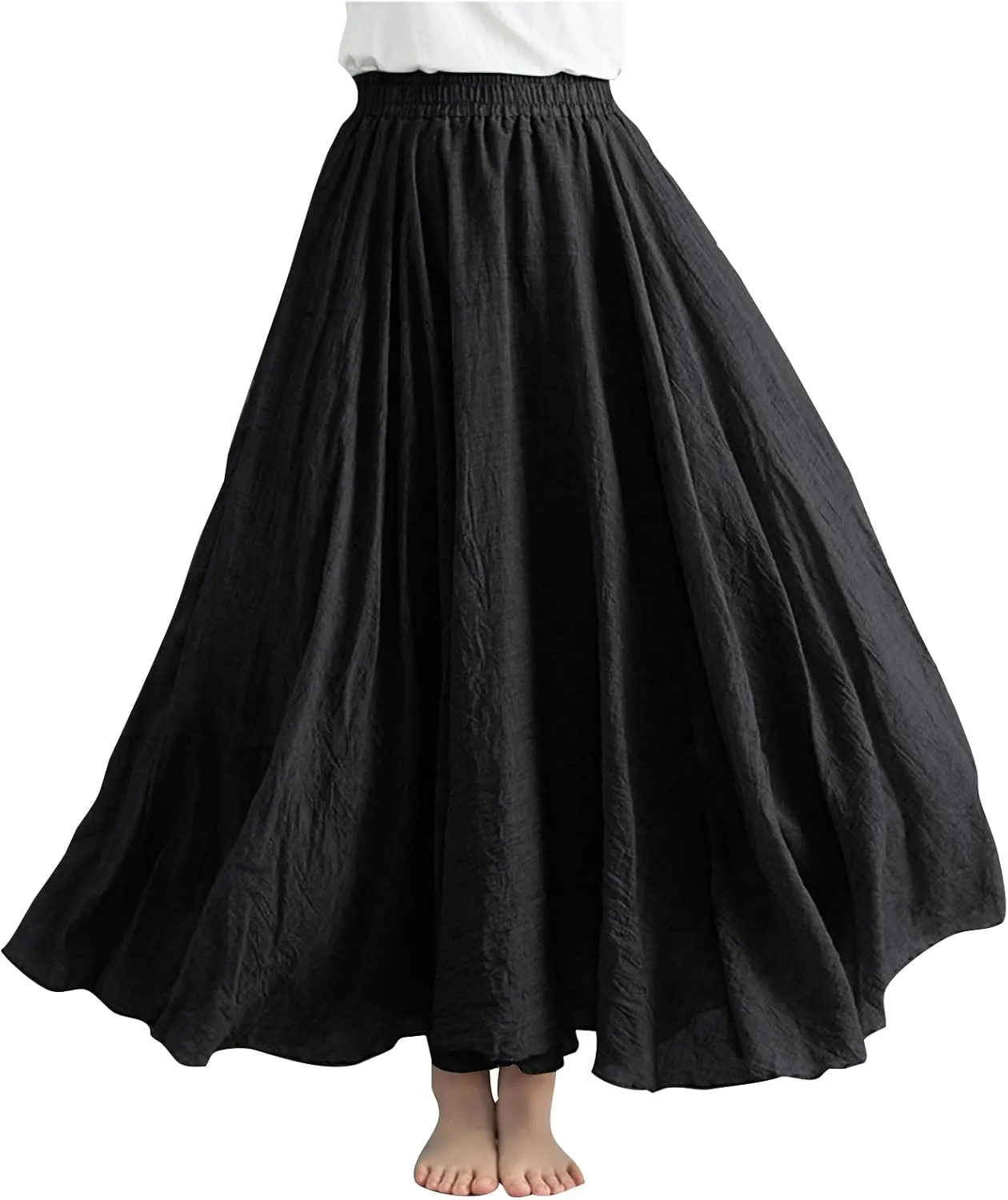 Linen Skirts Women Elastic Waist Boho Skirt Summer Beach Skirts Flowy Vacation Skirts Casual Maxi Skirts A Line Skirt