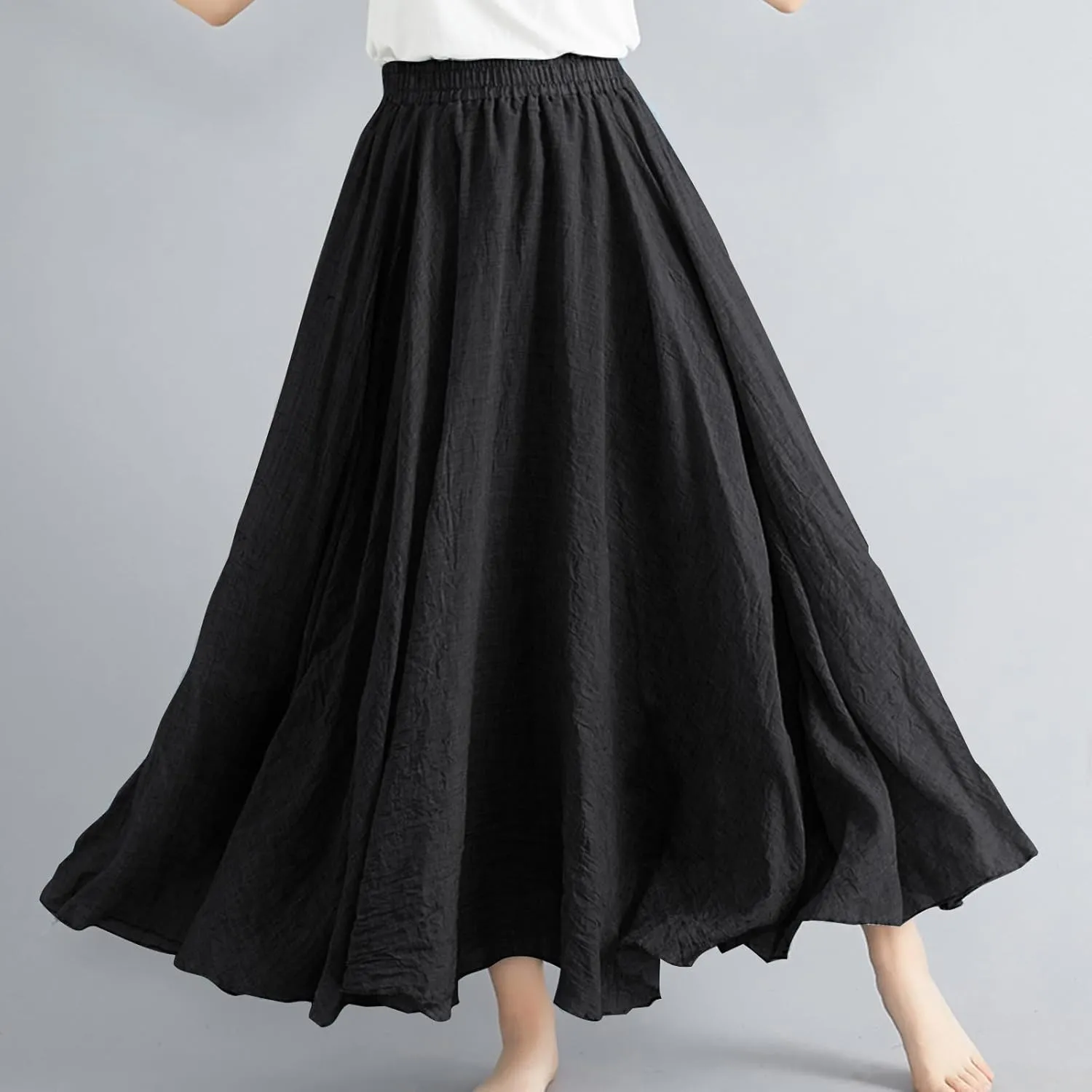 Linen Skirts Women Elastic Waist Boho Skirt Summer Beach Skirts Flowy Vacation Skirts Casual Maxi Skirts A Line Skirt