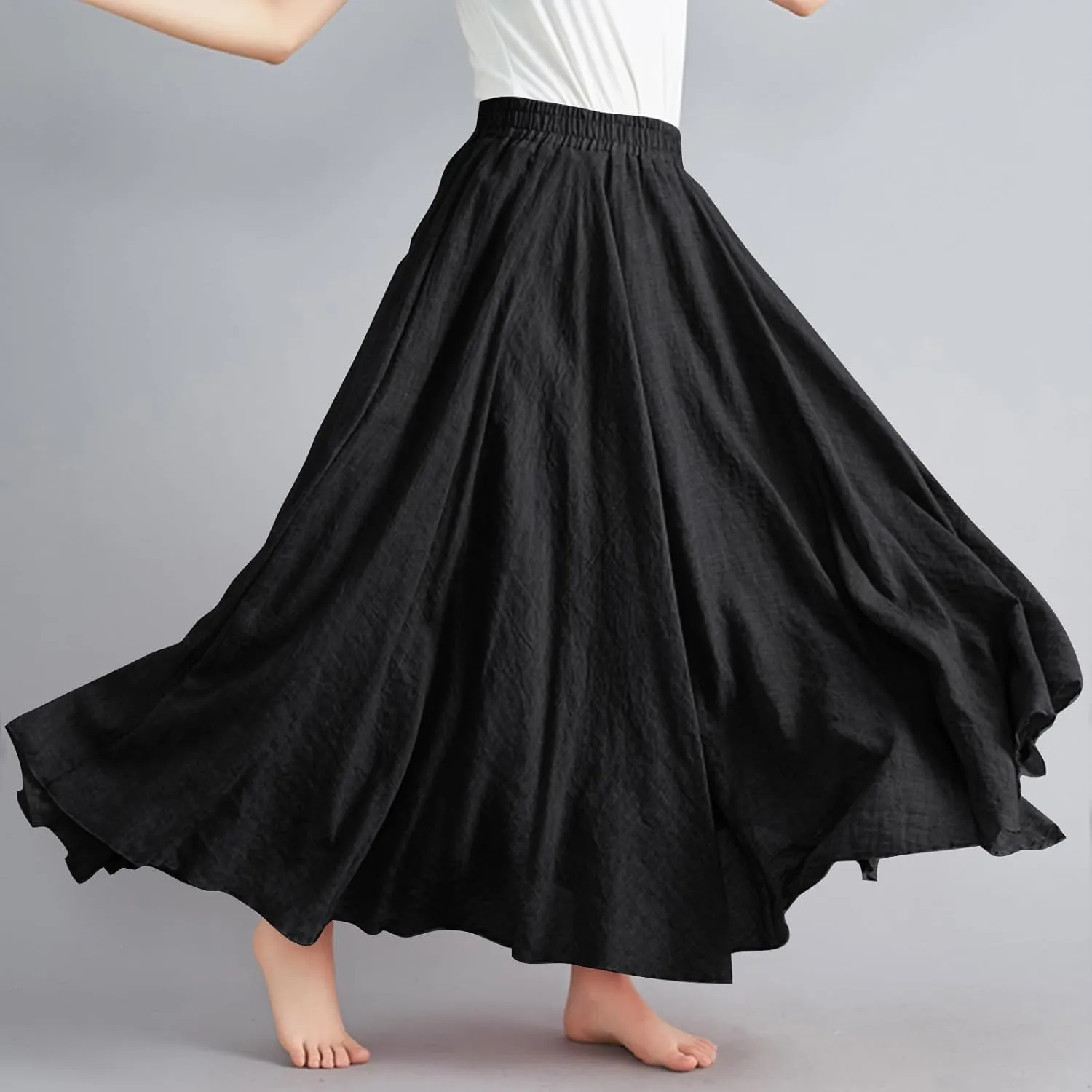 Linen Skirts Women Elastic Waist Boho Skirt Summer Beach Skirts Flowy Vacation Skirts Casual Maxi Skirts A Line Skirt