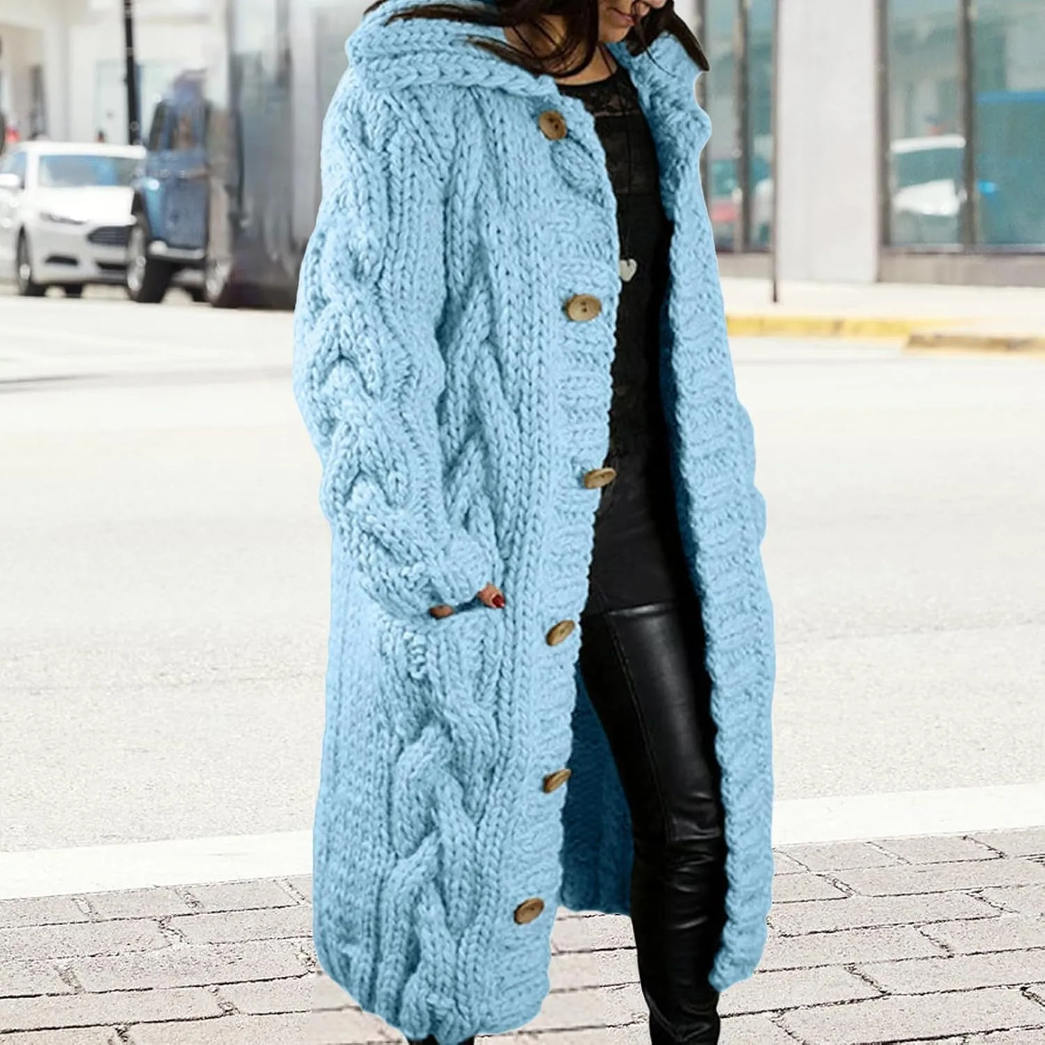 Long Cardigan Sweaters for Womens Fall Cable Knit Casual Coats Long Sleeve Button Open Front Winter Plus Size Sweater