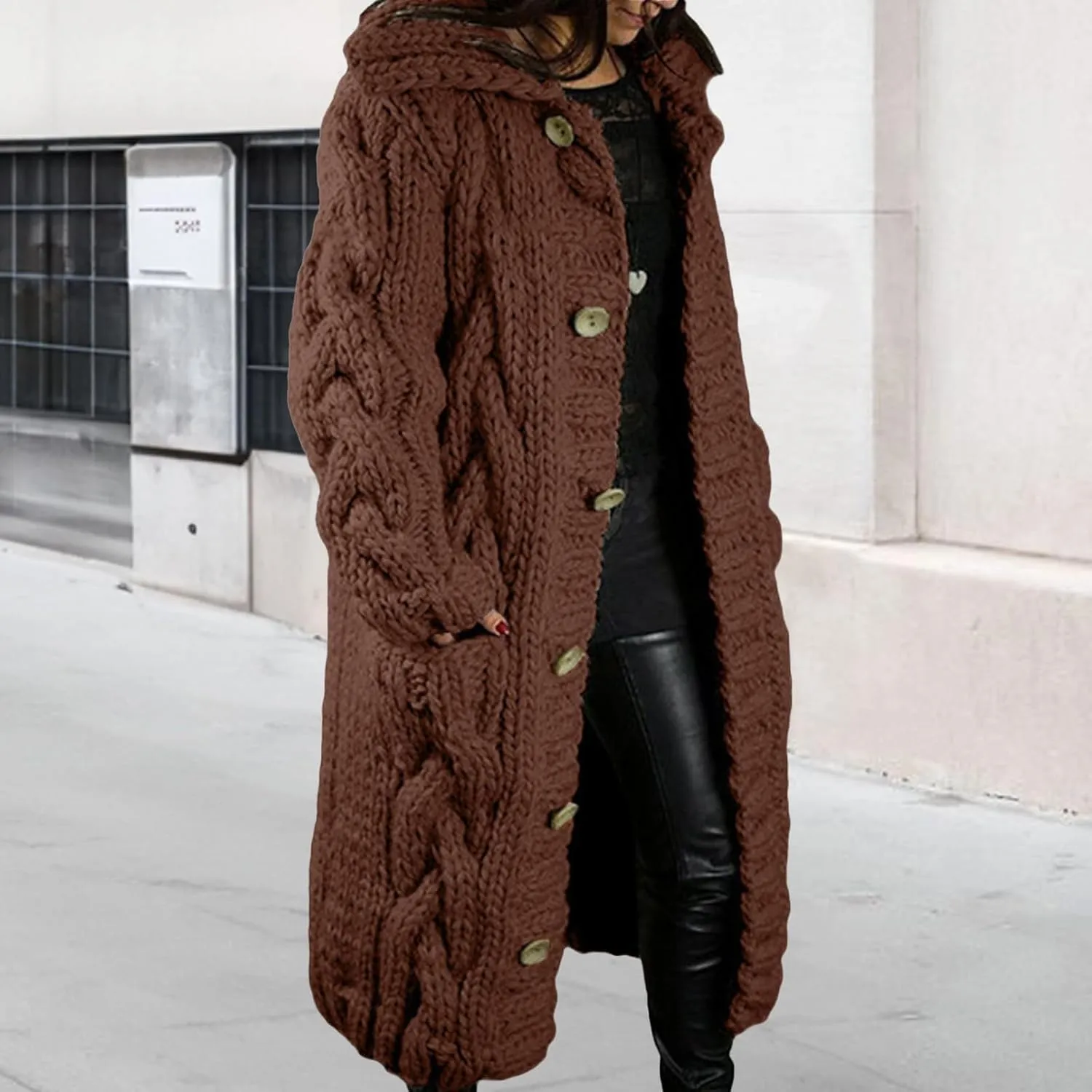 Long Cardigan Sweaters for Womens Fall Cable Knit Casual Coats Long Sleeve Button Open Front Winter Plus Size Sweater