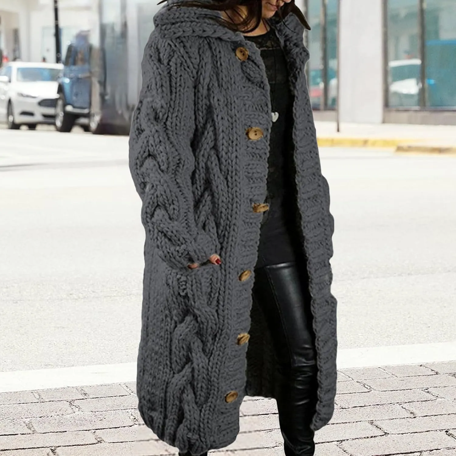 Long Cardigan Sweaters for Womens Fall Cable Knit Casual Coats Long Sleeve Button Open Front Winter Plus Size Sweater