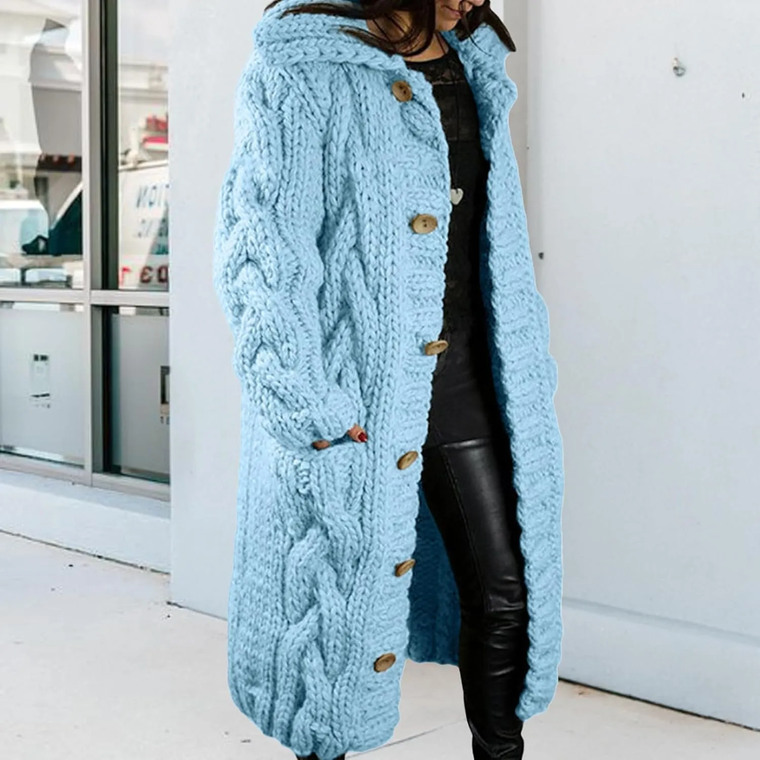 Long Cardigan Sweaters for Womens Fall Cable Knit Casual Coats Long Sleeve Button Open Front Winter Plus Size Sweater