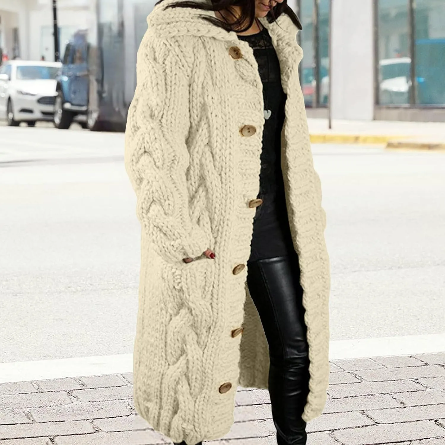Long Cardigan Sweaters for Womens Fall Cable Knit Casual Coats Long Sleeve Button Open Front Winter Plus Size Sweater