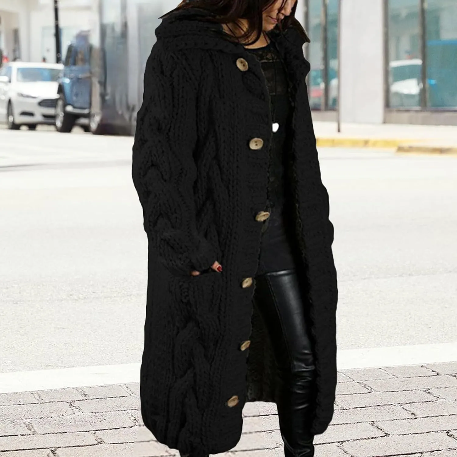 Long Cardigan Sweaters for Womens Fall Cable Knit Casual Coats Long Sleeve Button Open Front Winter Plus Size Sweater