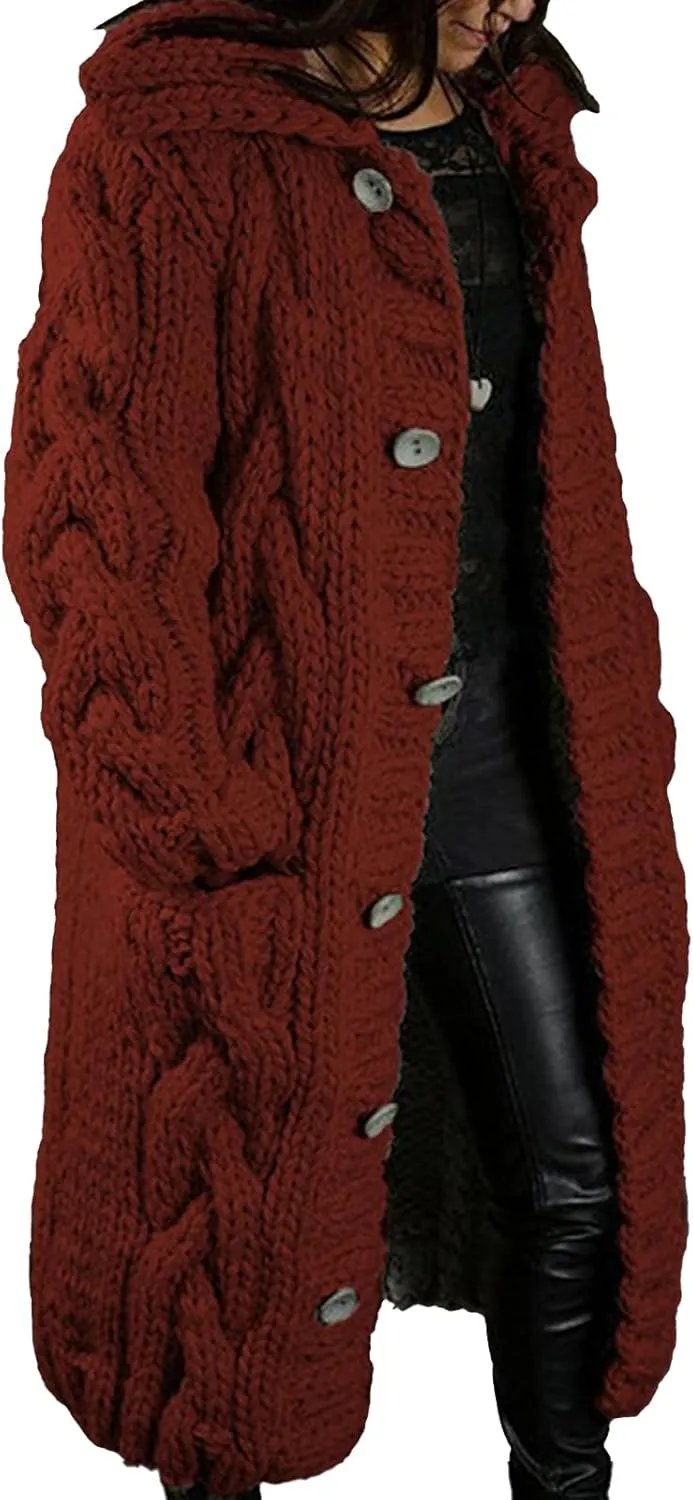 Long Cardigan Sweaters for Womens Fall Cable Knit Casual Coats Long Sleeve Button Open Front Winter Plus Size Sweater