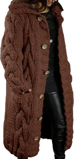 Long Cardigan Sweaters for Womens Fall Cable Knit Casual Coats Long Sleeve Button Open Front Winter Plus Size Sweater