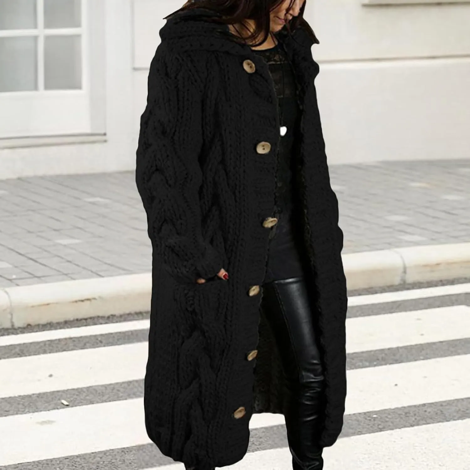 Long Cardigan Sweaters for Womens Fall Cable Knit Casual Coats Long Sleeve Button Open Front Winter Plus Size Sweater