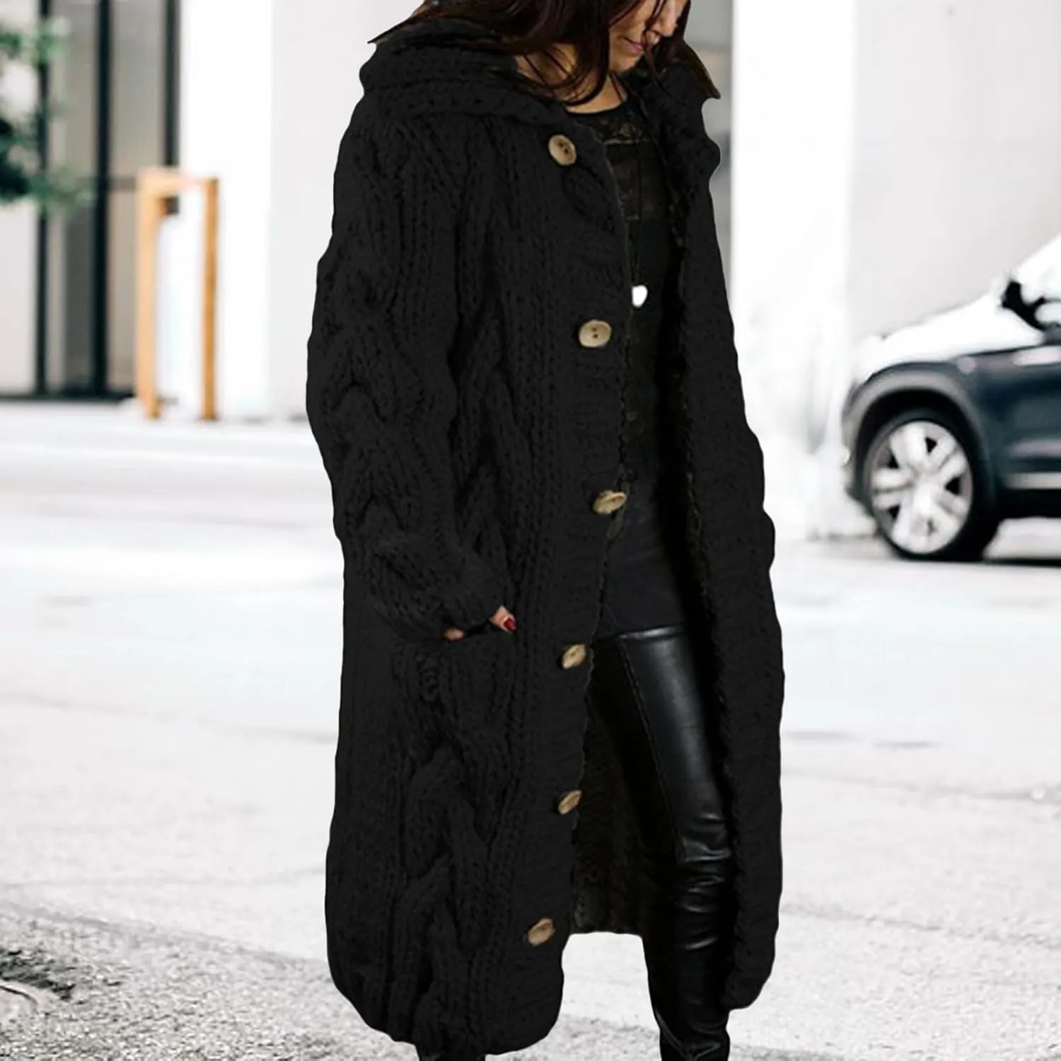 Long Cardigan Sweaters for Womens Fall Cable Knit Casual Coats Long Sleeve Button Open Front Winter Plus Size Sweater