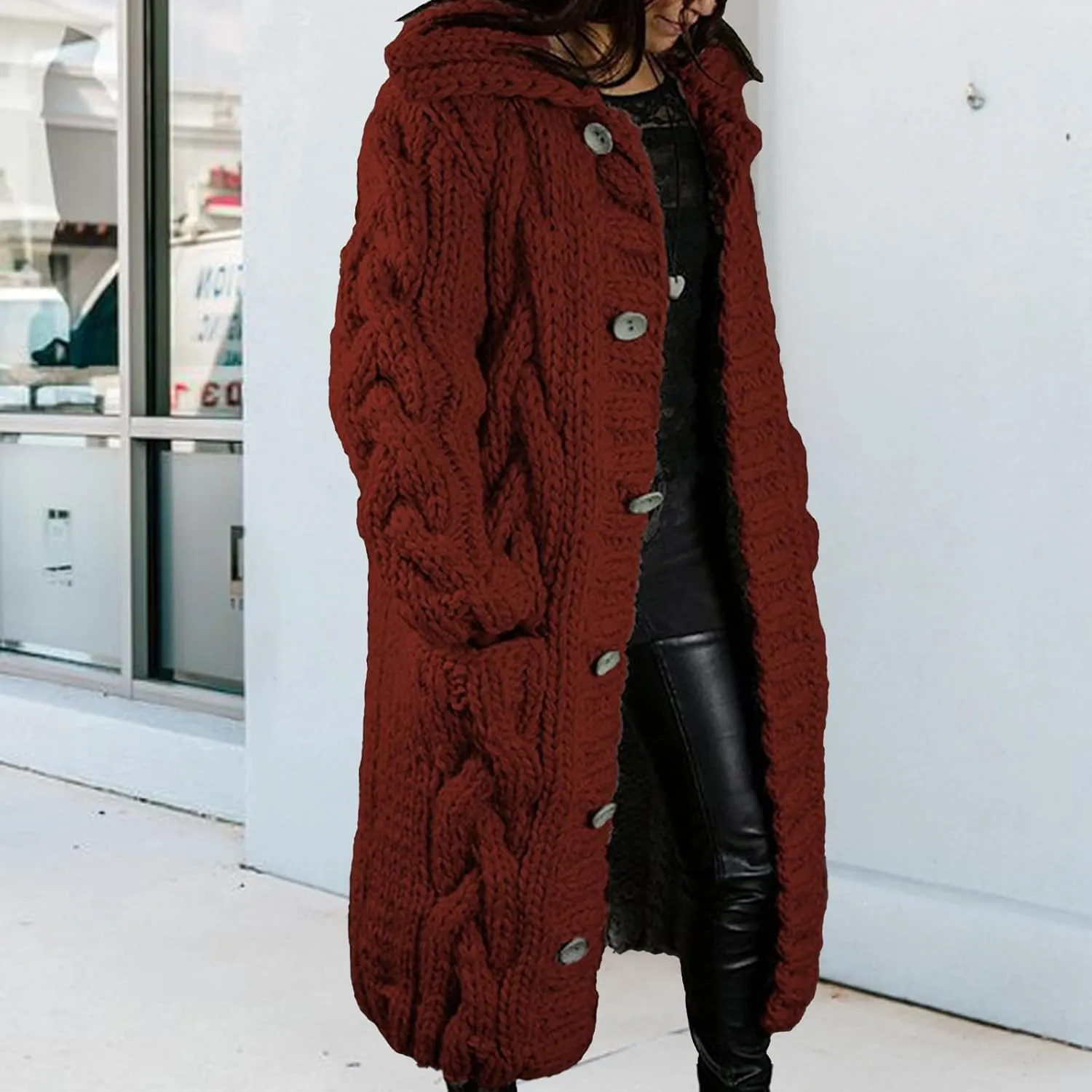 Long Cardigan Sweaters for Womens Fall Cable Knit Casual Coats Long Sleeve Button Open Front Winter Plus Size Sweater