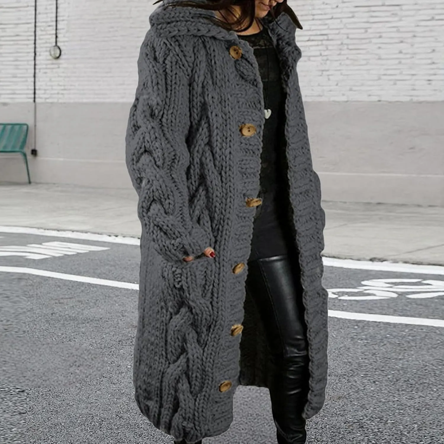 Long Cardigan Sweaters for Womens Fall Cable Knit Casual Coats Long Sleeve Button Open Front Winter Plus Size Sweater