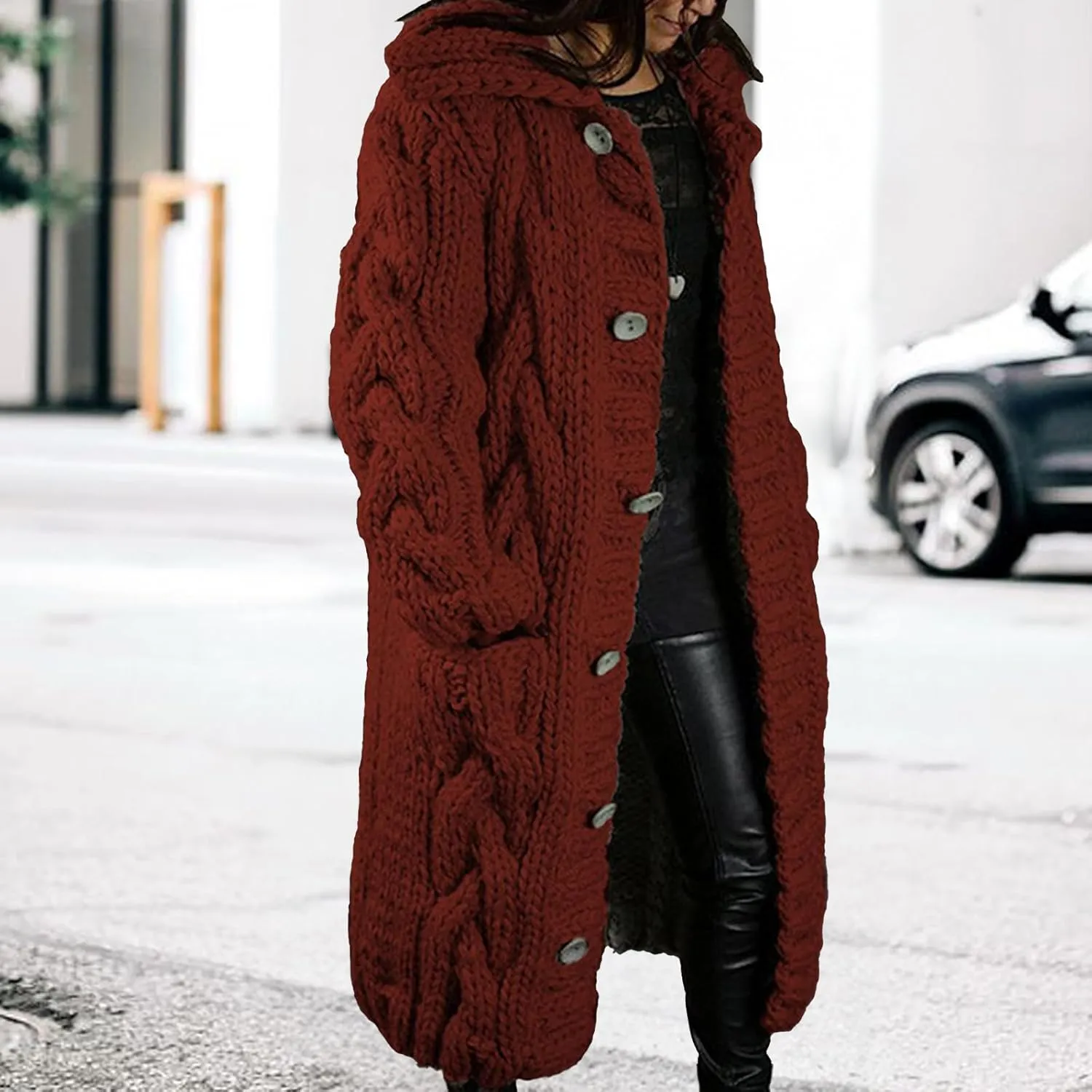 Long Cardigan Sweaters for Womens Fall Cable Knit Casual Coats Long Sleeve Button Open Front Winter Plus Size Sweater