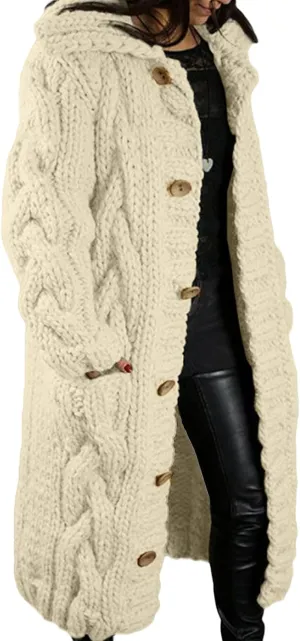 Long Cardigan Sweaters for Womens Fall Cable Knit Casual Coats Long Sleeve Button Open Front Winter Plus Size Sweater