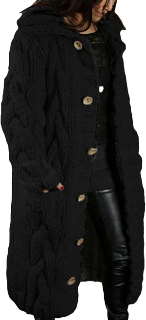 Long Cardigan Sweaters for Womens Fall Cable Knit Casual Coats Long Sleeve Button Open Front Winter Plus Size Sweater