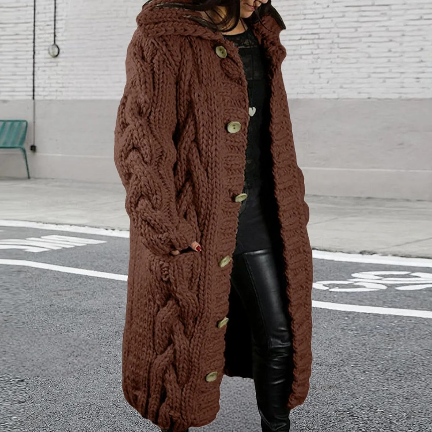 Long Cardigan Sweaters for Womens Fall Cable Knit Casual Coats Long Sleeve Button Open Front Winter Plus Size Sweater