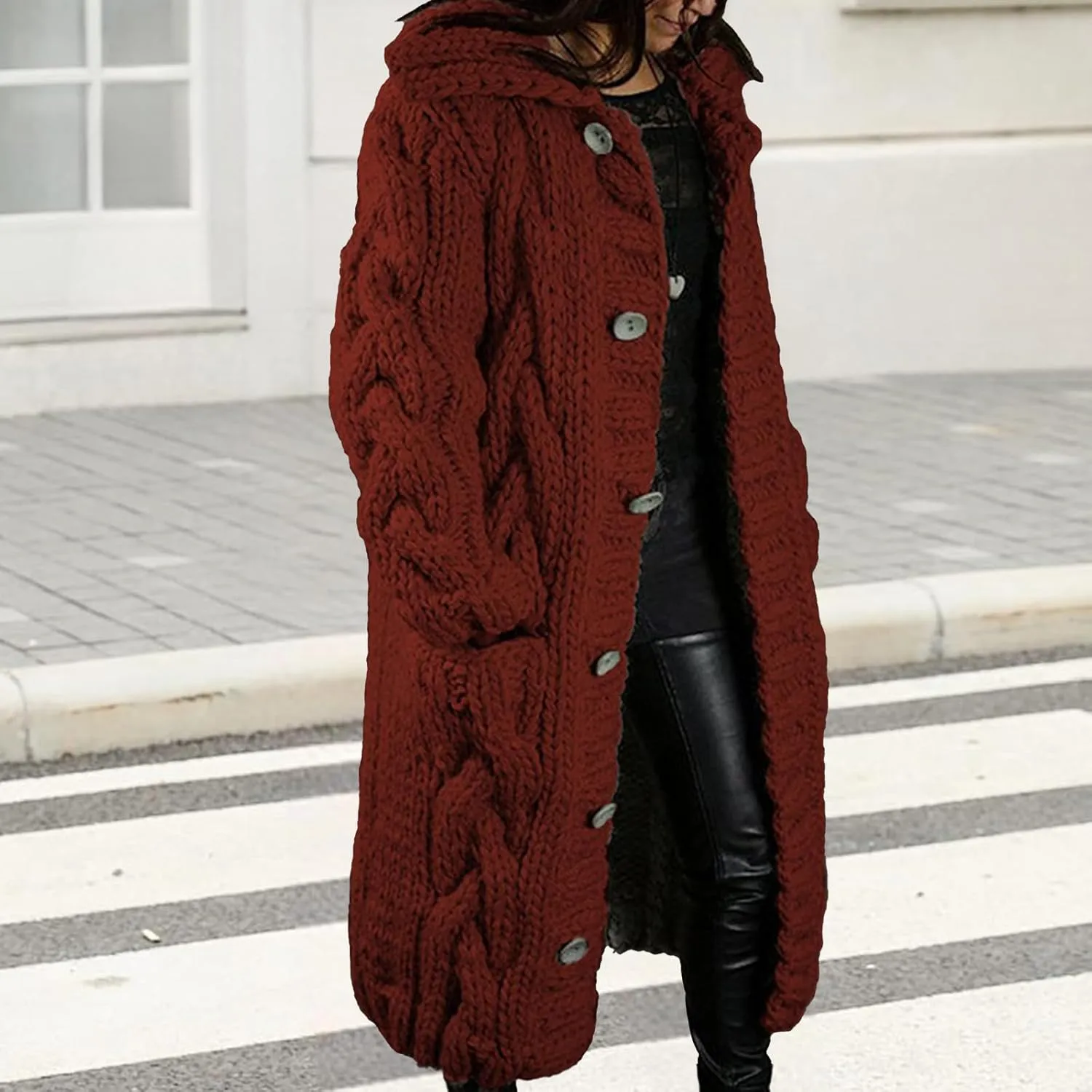 Long Cardigan Sweaters for Womens Fall Cable Knit Casual Coats Long Sleeve Button Open Front Winter Plus Size Sweater