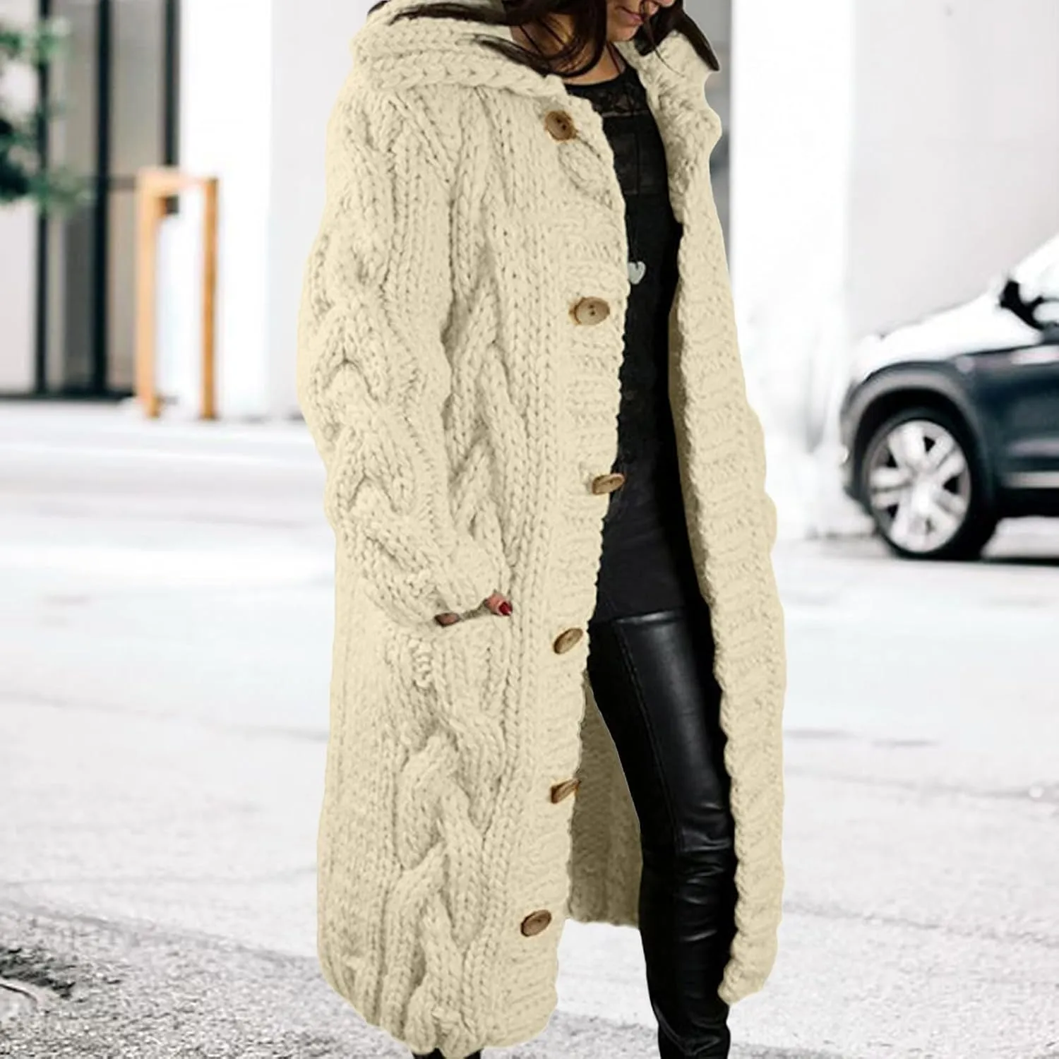 Long Cardigan Sweaters for Womens Fall Cable Knit Casual Coats Long Sleeve Button Open Front Winter Plus Size Sweater