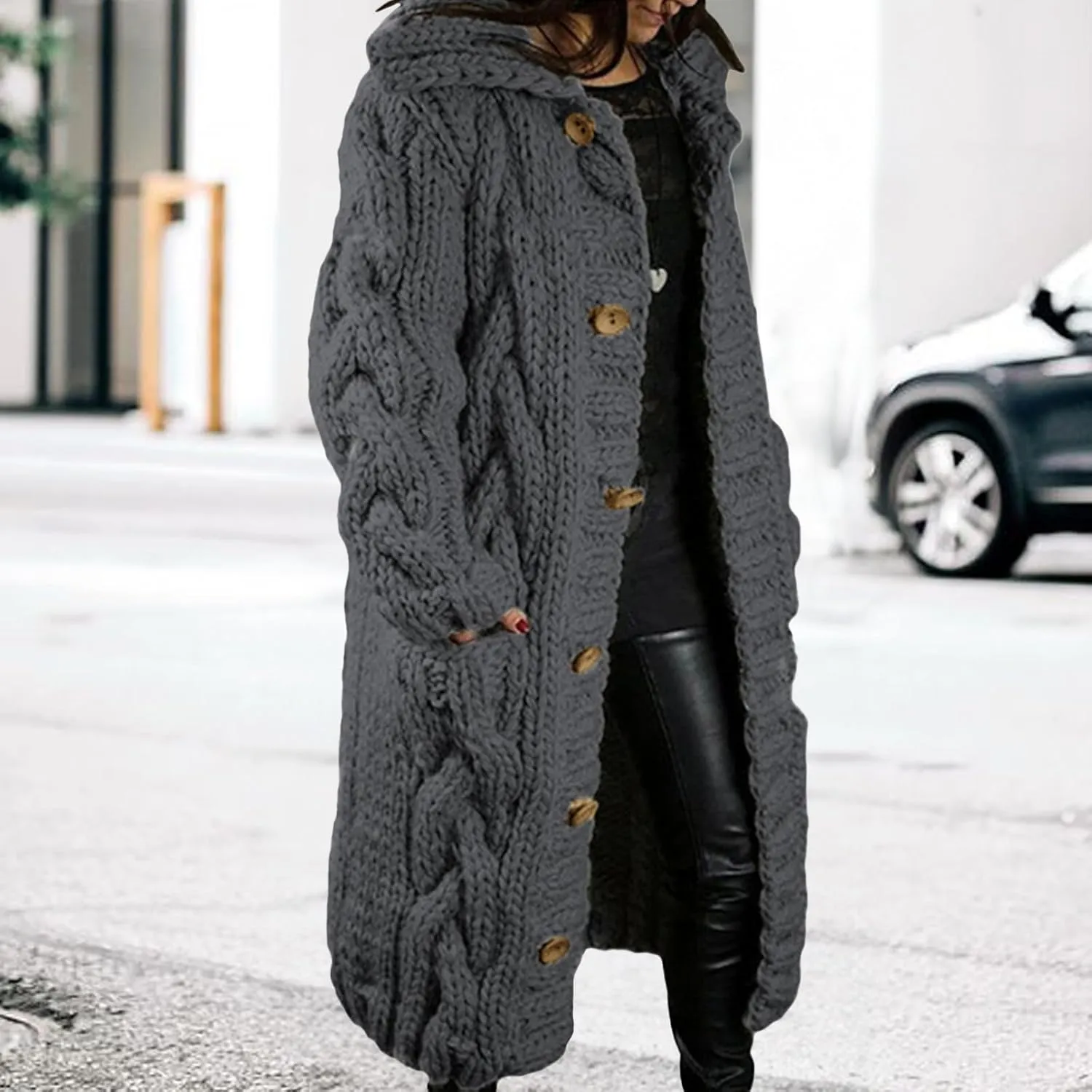 Long Cardigan Sweaters for Womens Fall Cable Knit Casual Coats Long Sleeve Button Open Front Winter Plus Size Sweater