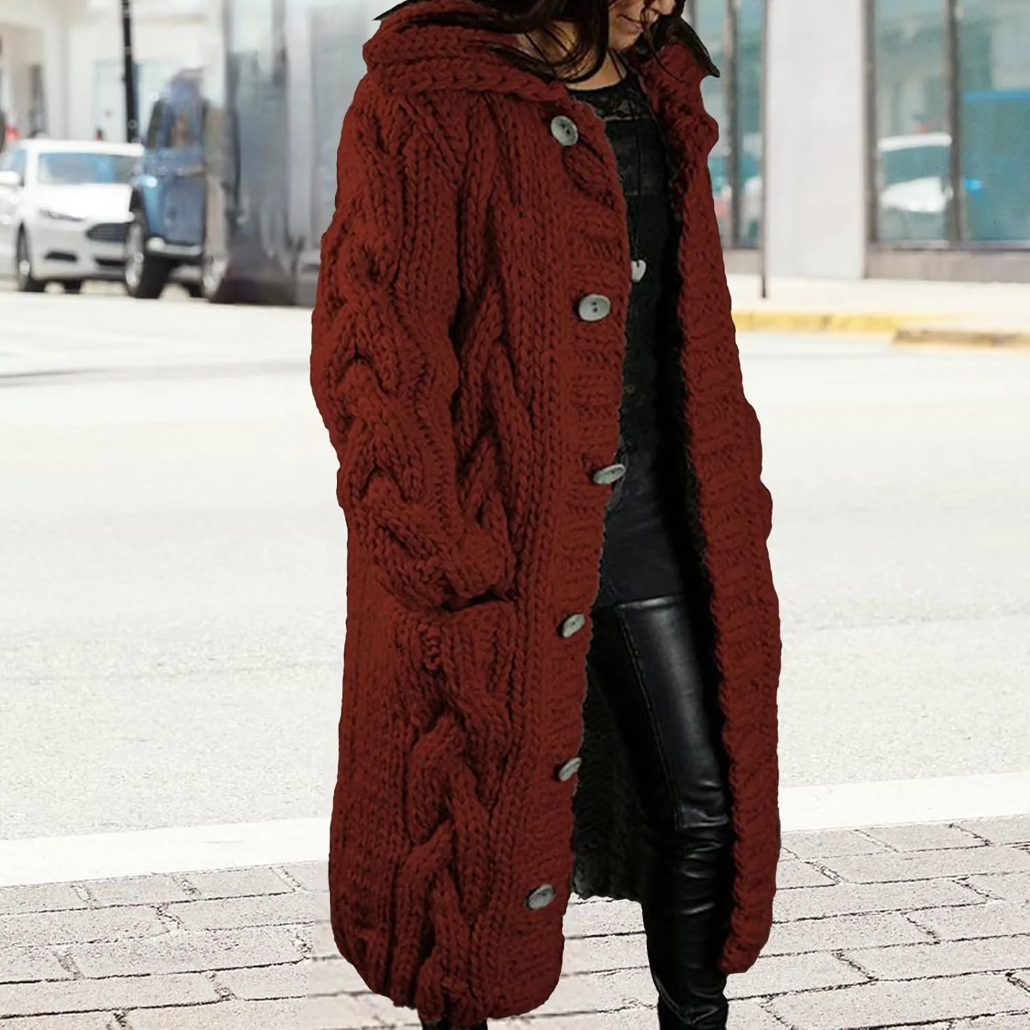 Long Cardigan Sweaters for Womens Fall Cable Knit Casual Coats Long Sleeve Button Open Front Winter Plus Size Sweater