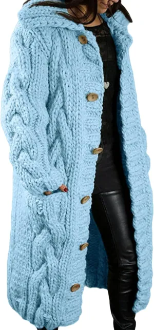 Long Cardigan Sweaters for Womens Fall Cable Knit Casual Coats Long Sleeve Button Open Front Winter Plus Size Sweater