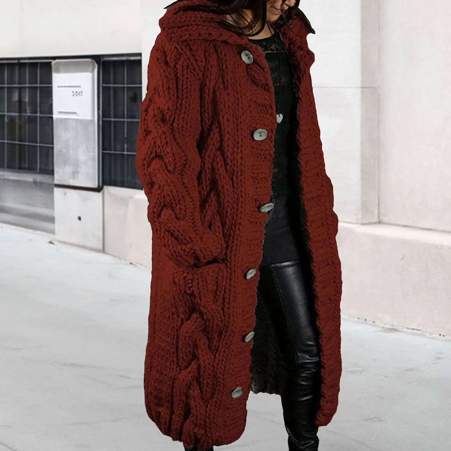 Long Cardigan Sweaters for Womens Fall Cable Knit Casual Coats Long Sleeve Button Open Front Winter Plus Size Sweater