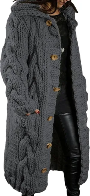 Long Cardigan Sweaters for Womens Fall Cable Knit Casual Coats Long Sleeve Button Open Front Winter Plus Size Sweater