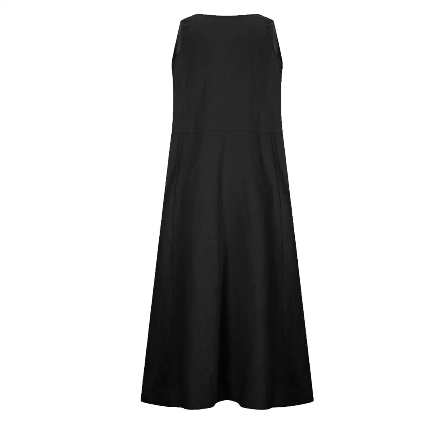 Long Cotton Linen Dresses for Women Sleeveless Striped Printed Plain Sundress Swing Hem Maxi Dress with Pockets