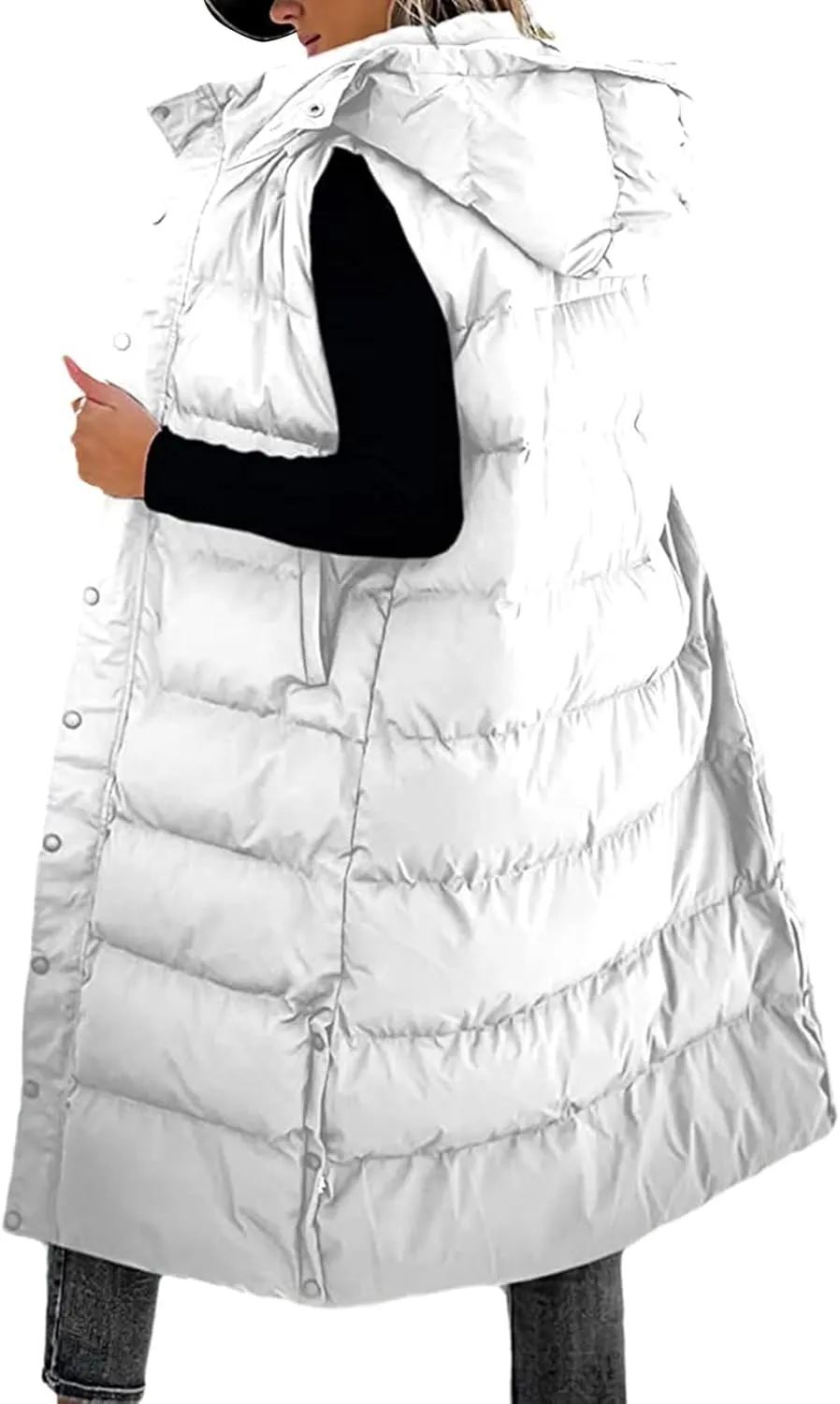 Long Puffer Vest for Women Puffy Zipper Plus Size Down Sleeveless Jacket Oversized Winter Warm Coat