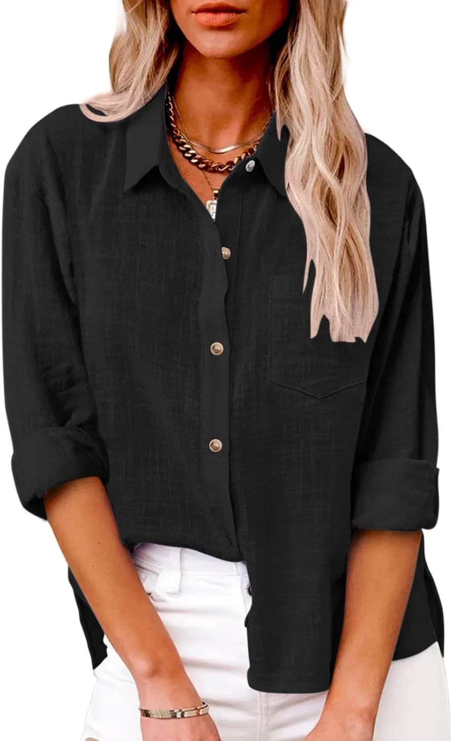 Long Sleeve Button Down Shirts for Women Plus Size Cotton Linen Business Casual Tops Fall Fashion Blouses 2023