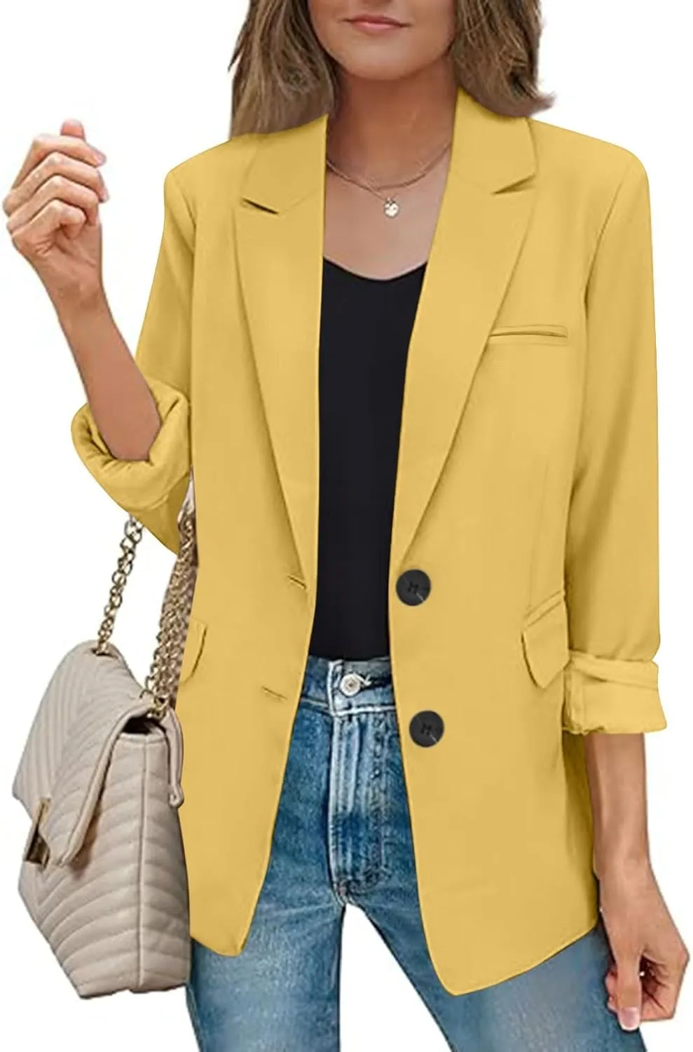 Loose Blazers for Women Fall Lightweight Business Casual Outfits Long Sleeve Button Up Suit Jackets with Pockets