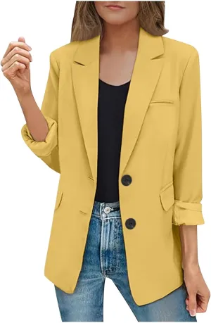 Loose Blazers for Women Fall Lightweight Business Casual Outfits Long Sleeve Button Up Suit Jackets with Pockets