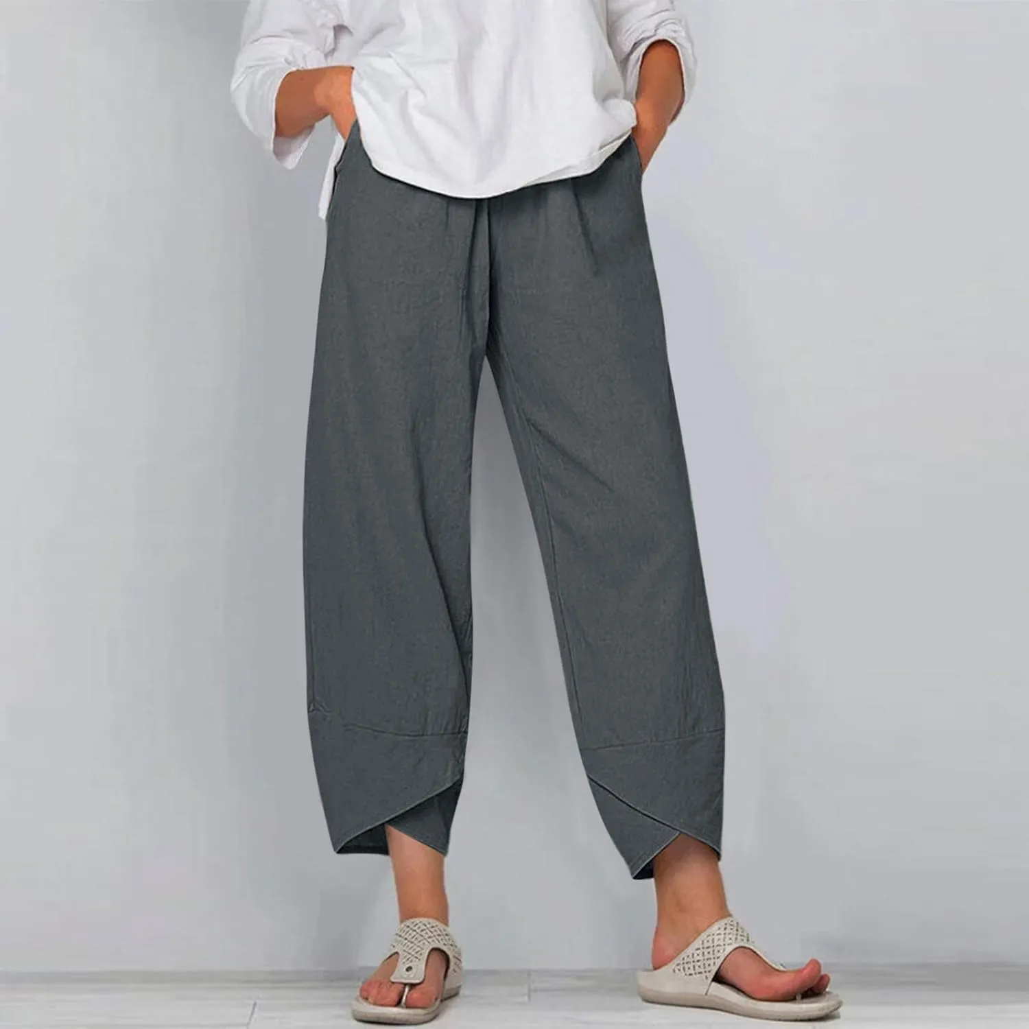 Loose Pants for Women Capri Dandelion Pants for Summer Beach Boho Trendy Dressy Casual Elastic Waist Cropped Pants