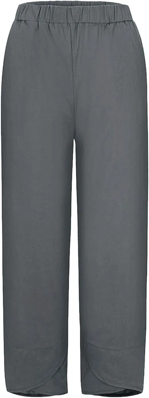 Loose Pants for Women Capri Dandelion Pants for Summer Beach Boho Trendy Dressy Casual Elastic Waist Cropped Pants