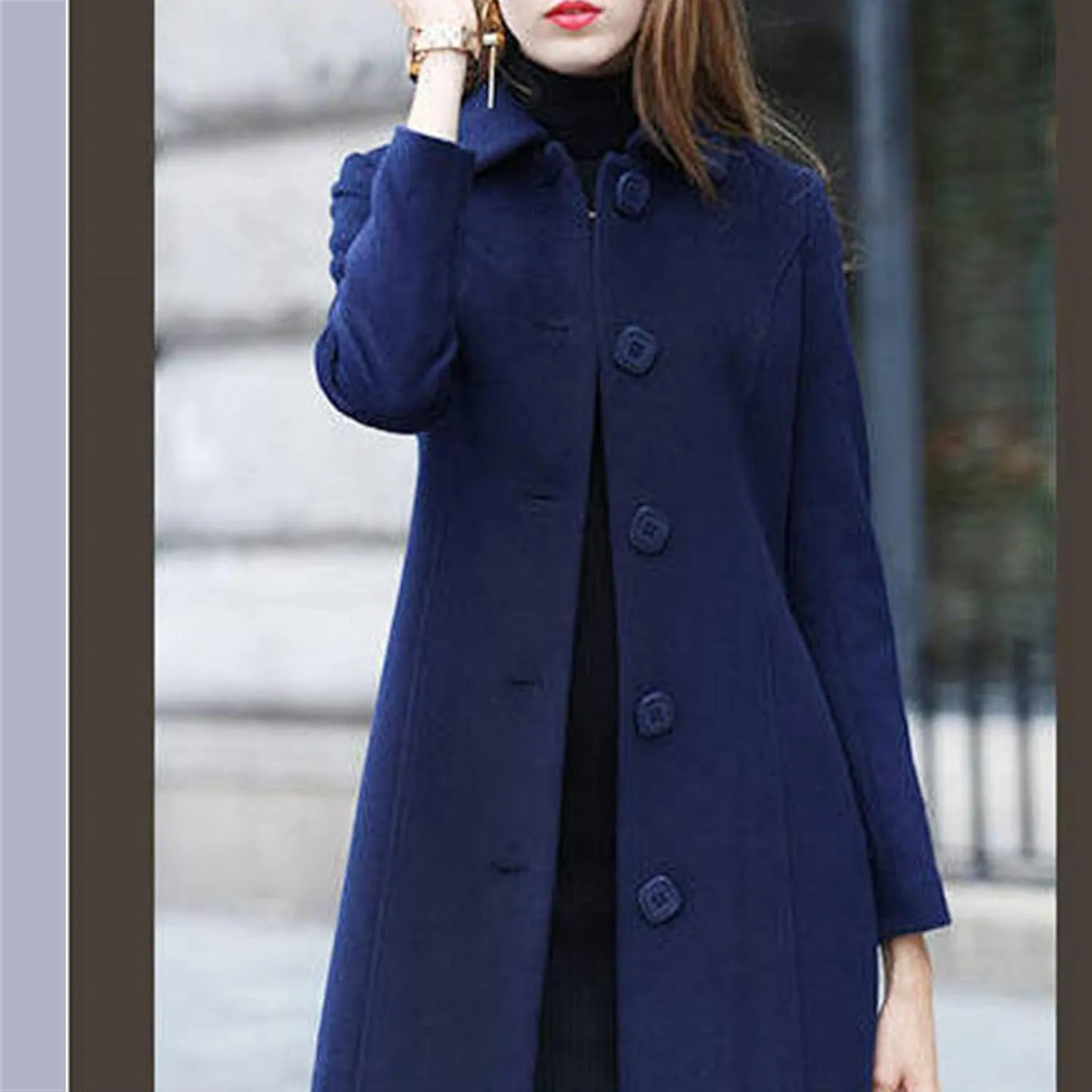 Maiyifu-GJ Women's Elegant Single Breasted Long Wool Blend Overcoat Fall Winter Lapel Trench Coat Jackets Casual Coats