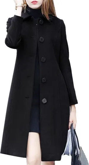 Maiyifu-GJ Women's Elegant Single Breasted Long Wool Blend Overcoat Fall Winter Lapel Trench Coat Jackets Casual Coats