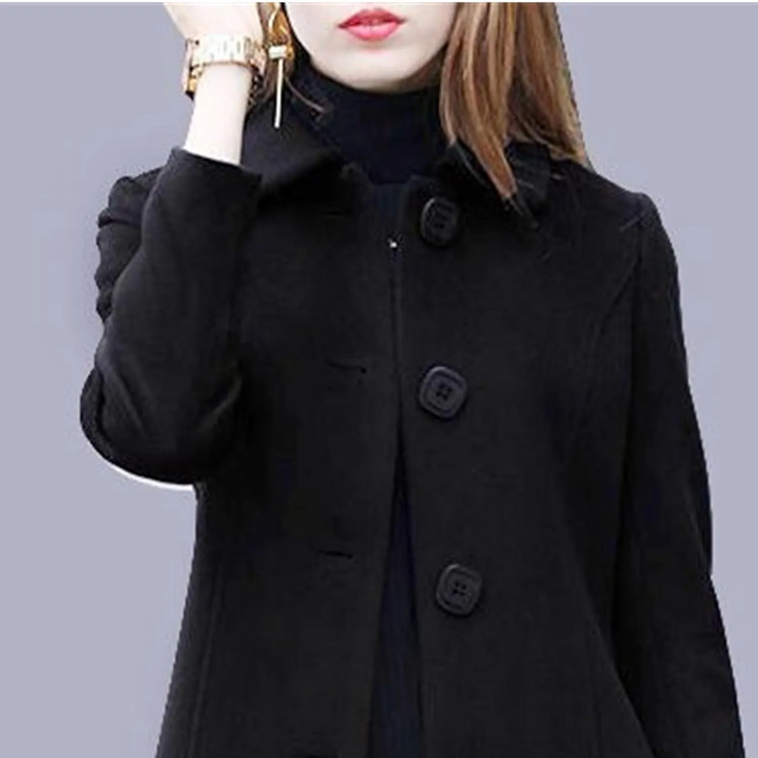 Maiyifu-GJ Women's Elegant Single Breasted Long Wool Blend Overcoat Fall Winter Lapel Trench Coat Jackets Casual Coats