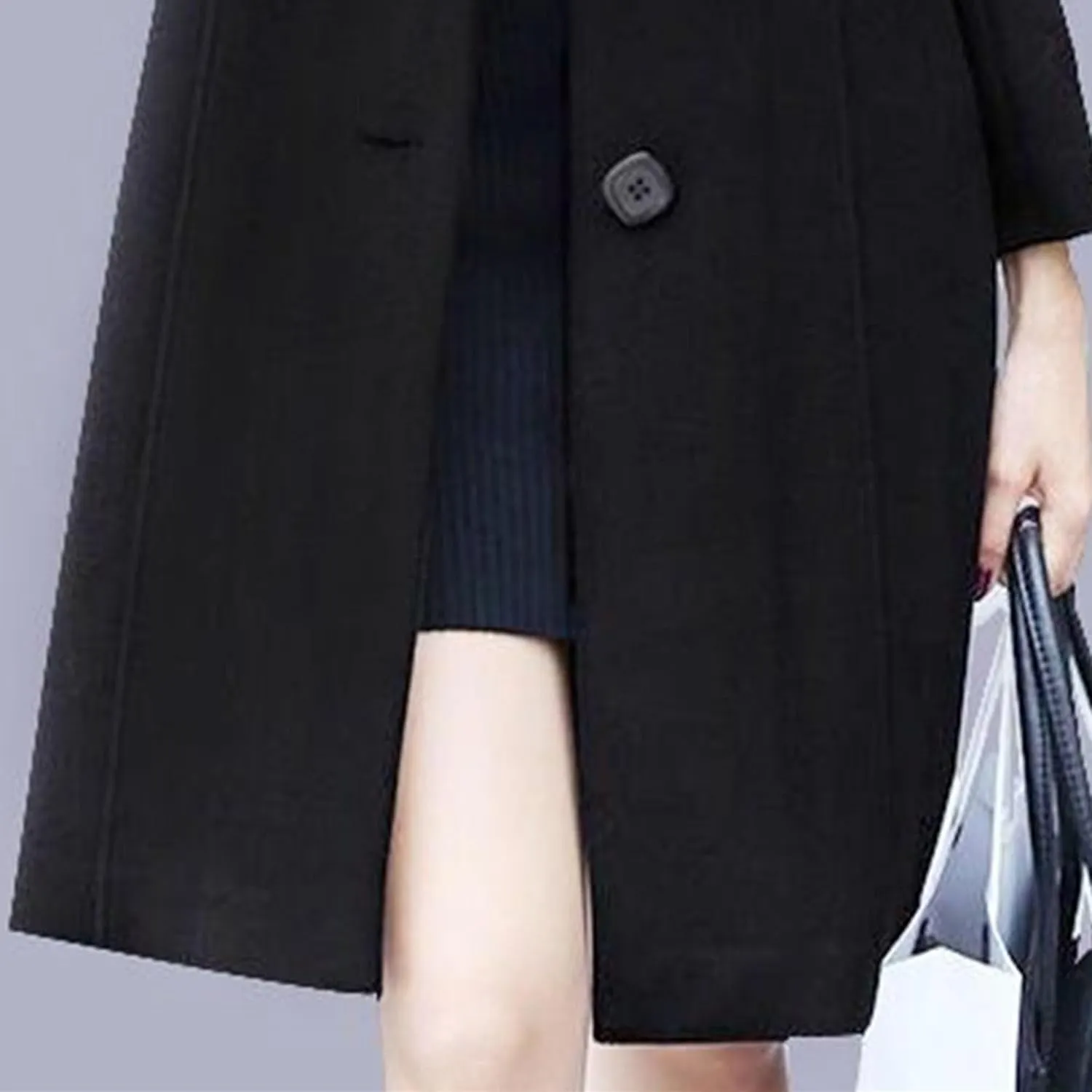 Maiyifu-GJ Women's Elegant Single Breasted Long Wool Blend Overcoat Fall Winter Lapel Trench Coat Jackets Casual Coats